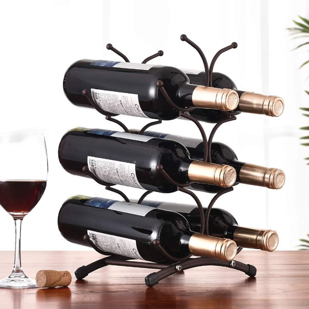 Wine Rack Storage 6 Bottles of Your Favorite Wine Decorative Wine Rack Advanced Metal Design Can Be Installed (Color : Brown Size : 35.5x23cm)