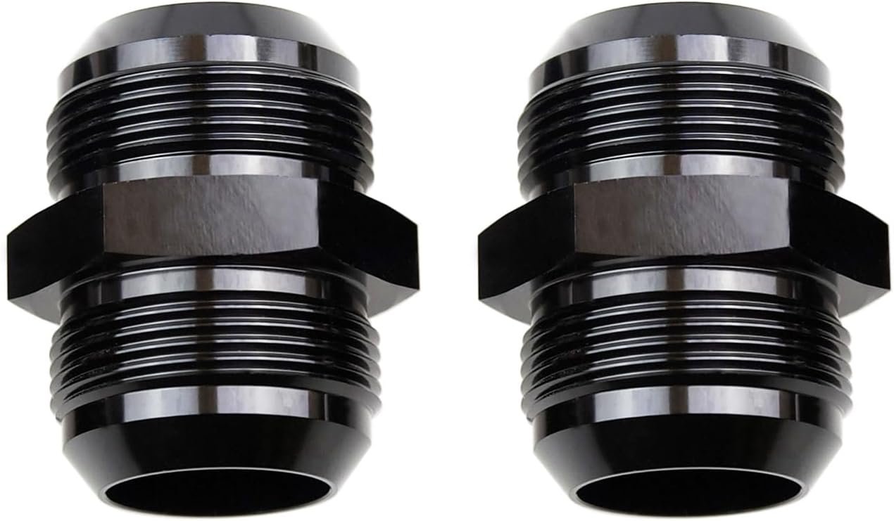Aluminum -20 AN Male Flare to 20AN Male Union Coupling Fuel Fitting Adapter, Black, Pack of 2