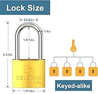 Vista 4 de DELSWIN Candado resistente a la intemperie con llave (llave maestra) - Candado de latón macizo resistente para casilleros con grillete largo