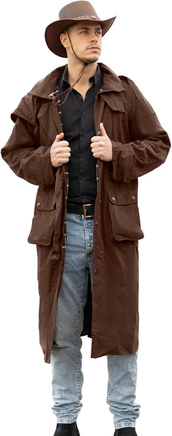 RESISTANCE Premium Oilskin Duster Coat Waterproof Cotton Unisex Cowboy Cowgirl Western Workwear