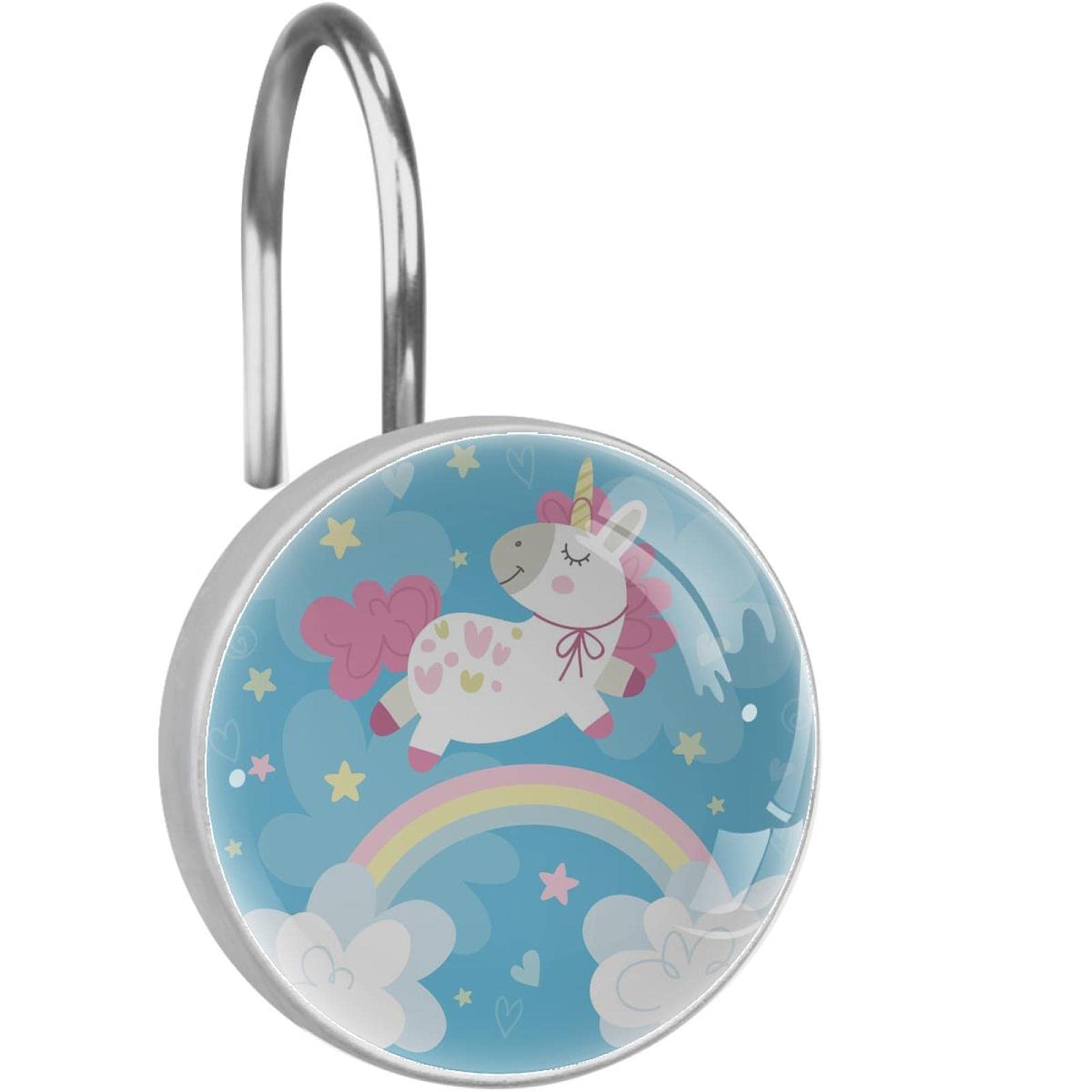 Crochets rideau de douche anti-rouille en acier inoxydable motif licorne magique