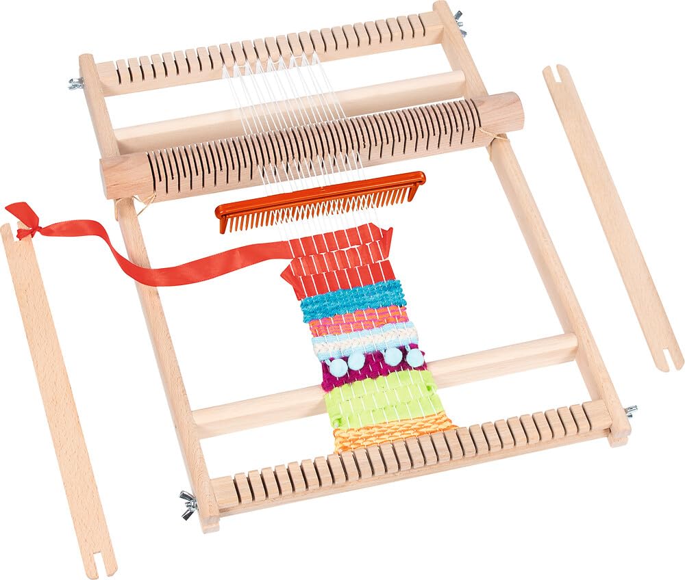 goki 58288 – Cornice per la scuola 25 cm, grande cornice in legno con pettine e 2 navi tessute intrecciate e intrecciate, con istruzioni passo-passo