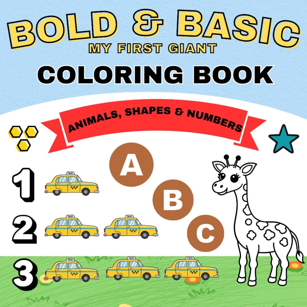 Jumbo Coloring Book 3 in1 Animals,Numbers and Shape: simple and bold
