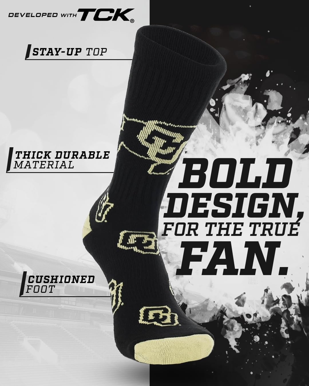 TCK Mayhem Crew Socks Calf Length Sock Mens Game Day Socks
