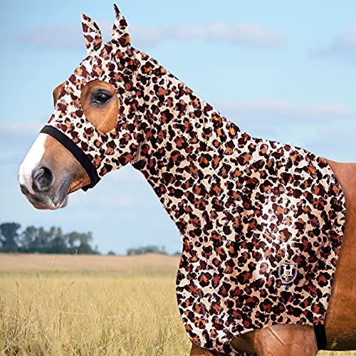 Harrison Howard Soft Horse Hood All-Covered Comfortable Sleezy for Horses with Zipper Classic Leopard L