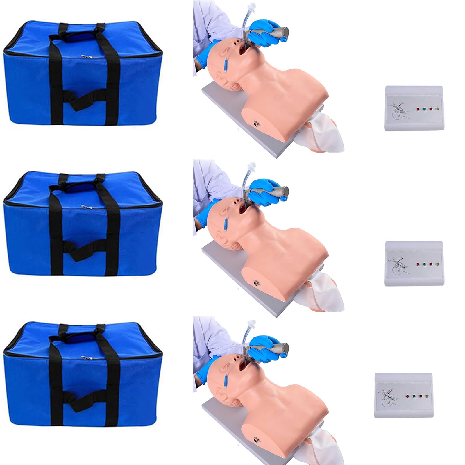3 Juegos Modelo de Enseñanza de Maniquí de Intubación para Adultos con Alerta Electrónica y Bolsa de Almacenamiento para Práctica de Formación en Intubación Oral e Intubación Transnasal