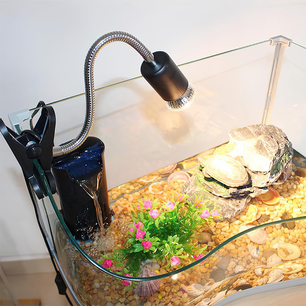 Lotvic Lámpara para Tortuga, Lámpara de Reptiles y Anfibios, Pinza Giratoria de 360°, Lampara de Calor Temperatura Ajustable Lámpara para Reptiles con 3 Bombillas y Termómetro