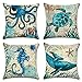 Artscope Extérieur Housse de Coussin, Lot de 4 Imperméable La Vie Marine Bleue Motif Canapé Taie d'oreiller pour Patio Jardin Salon Chambre Décoration, 45x45cm