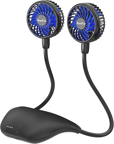 HandFan Ventilador de cuello portátil mini USB recargable de 5000 mAh, ajustable en 360, 26 horas de tiempo de trabajo para refrigeración personal,