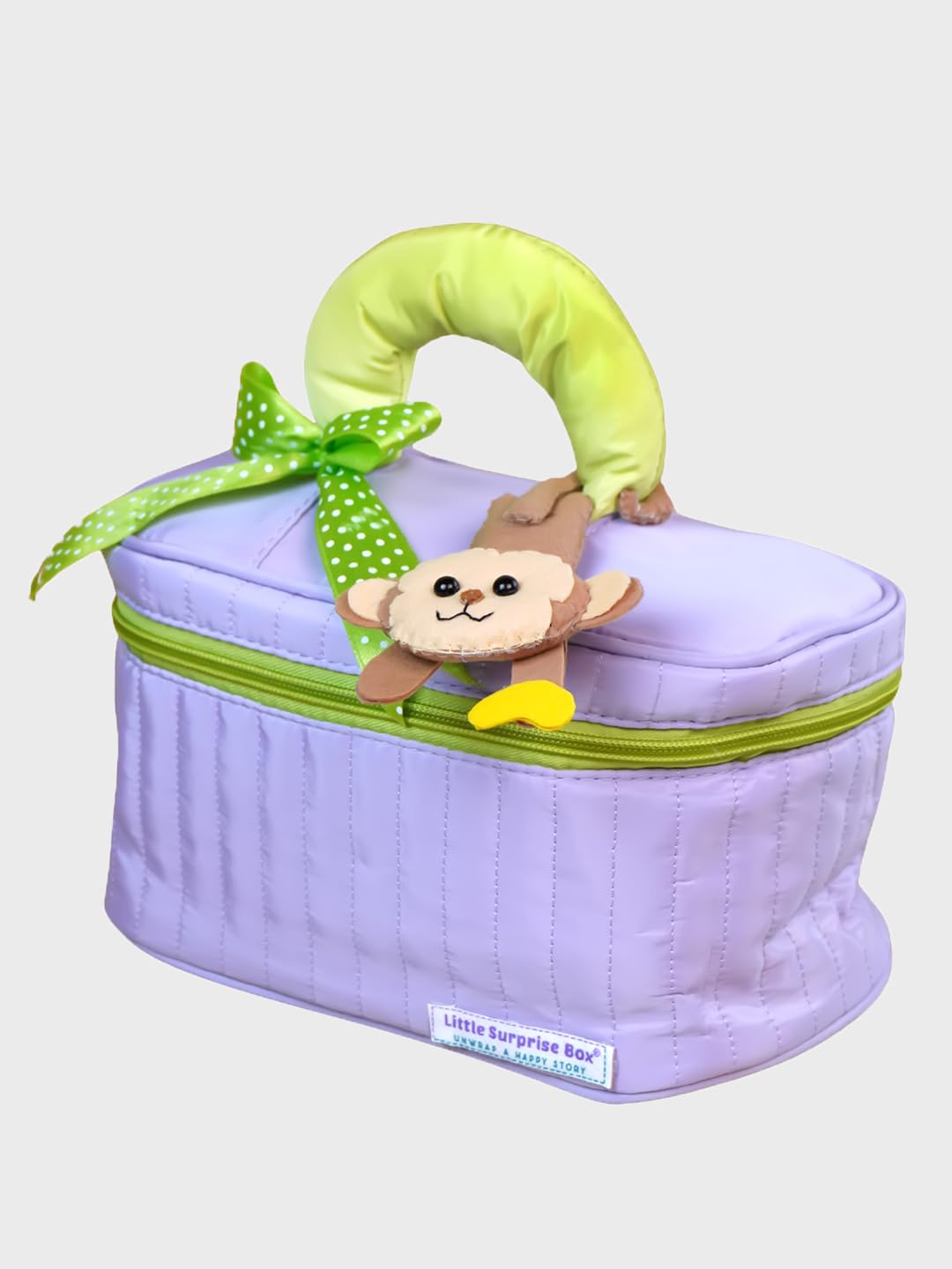 Little Surprise Box,13 pcs Purple Monkey Soft Satin Pouch Newborn Hamper/Gift Box for Baby, 0-6 Months-image-35