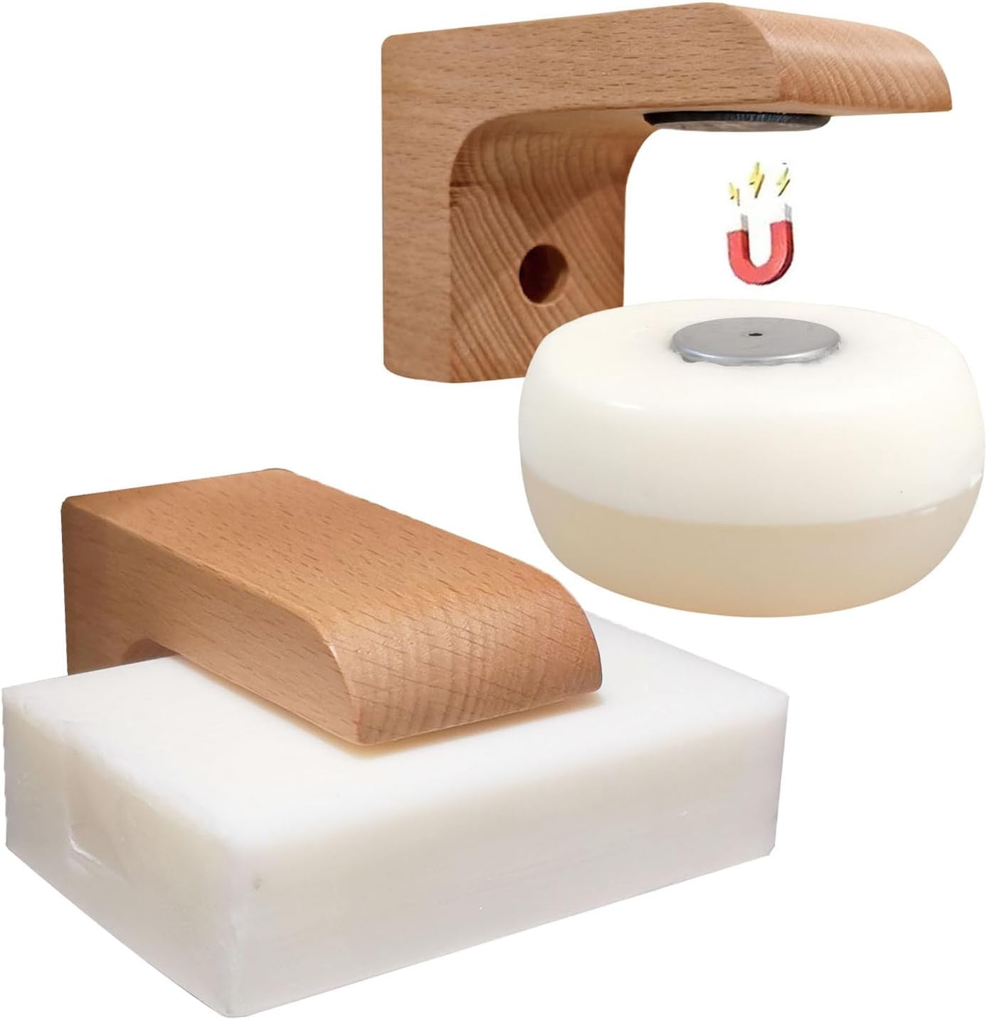 kep-Mve 2-Pack Wooden Magnetic Soap Holder for Shower Wall - Self-Draining Air Dry Soap Saver, Eco-Friendly Bar Soap Dish