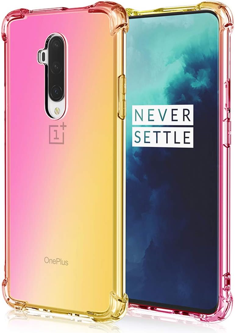 for OnePlus 7T Pro Case, Clear Cute Gradient Slim Anti Scratch Flexible TPU Cover Reinforced Corners Shockproof Phone Protective Case for OnePlus 7T Pro 5G Pink/Gold