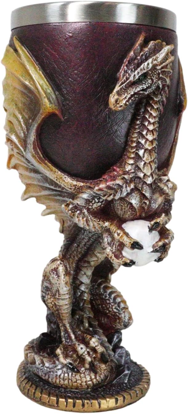 Ebros Gift Maroon And Gold Legendary Dragon Wyvern Holding Egg Drinking Wine Goblet Chalice Drink Beverage Cup Dungeons And Dragons Medieval Renaissance Accent