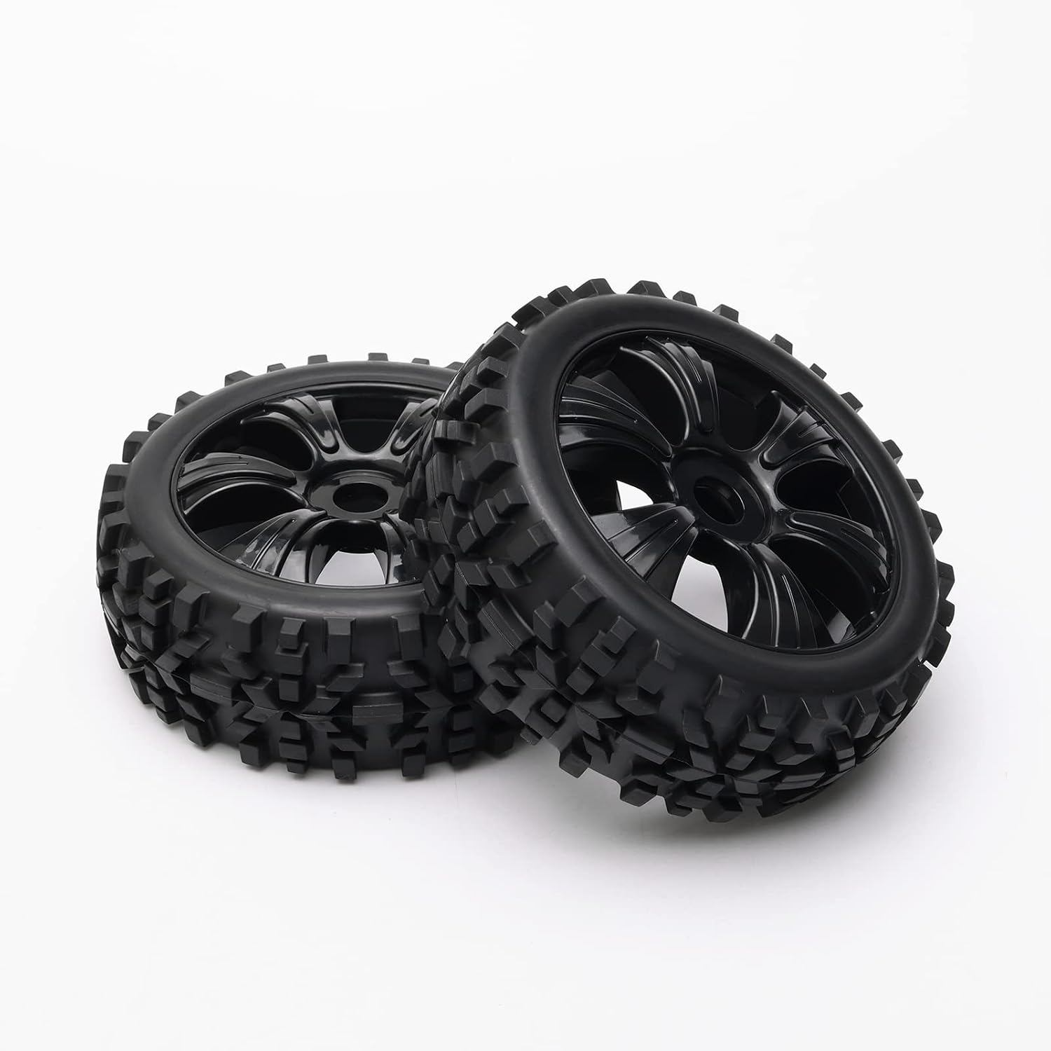 Black 1:8 RC Tyre All Terrain Tires & Plastic Wheel Rim for Off-Road Buggy Replacement Pack of 4