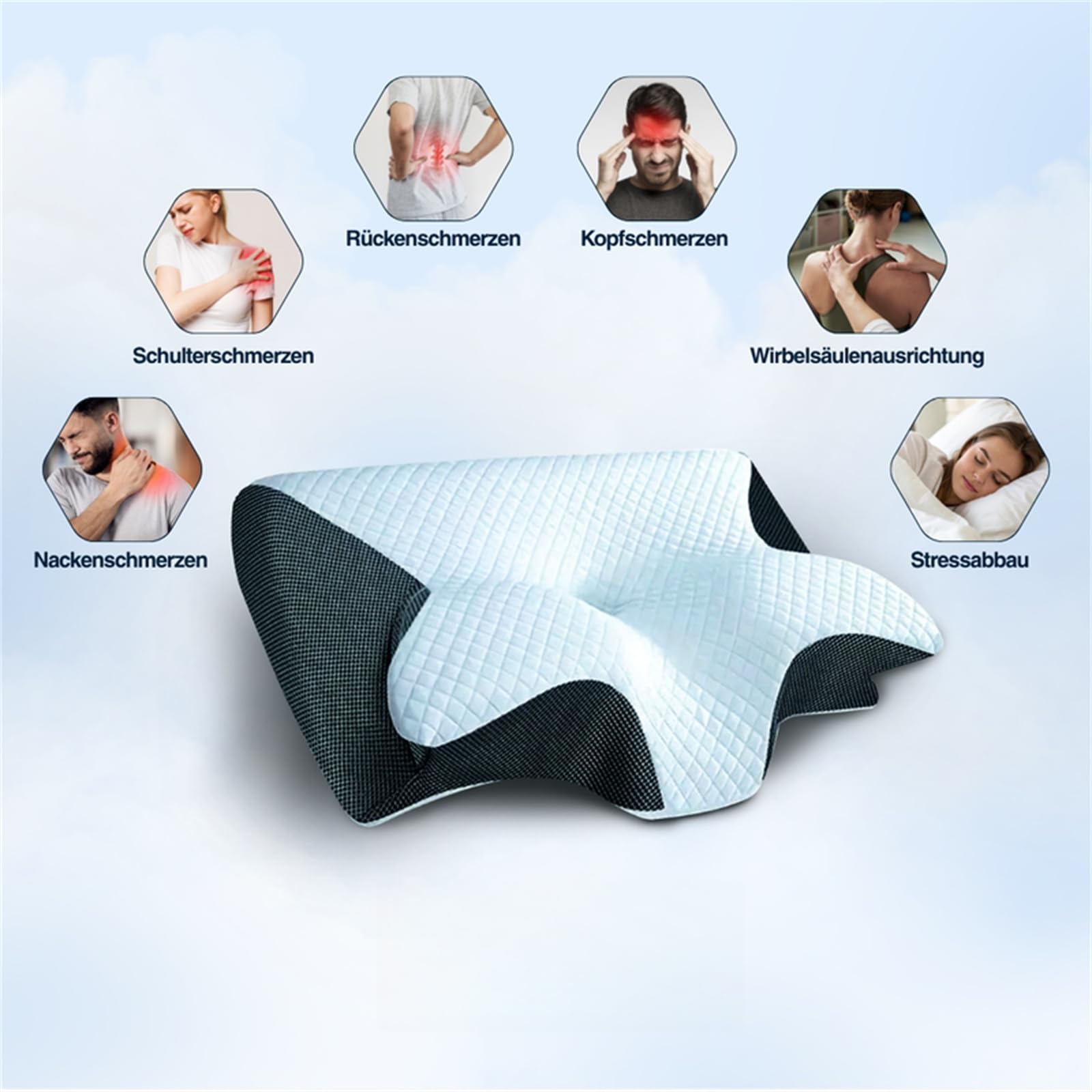 Optimale Unterstützung für Seitenschläfer Kissen Ergonomisches Nackenkissen aus Memory Foam, Nackenstützkissen für Seiten, Rücken und Bauchschläfer, Schlafkissen