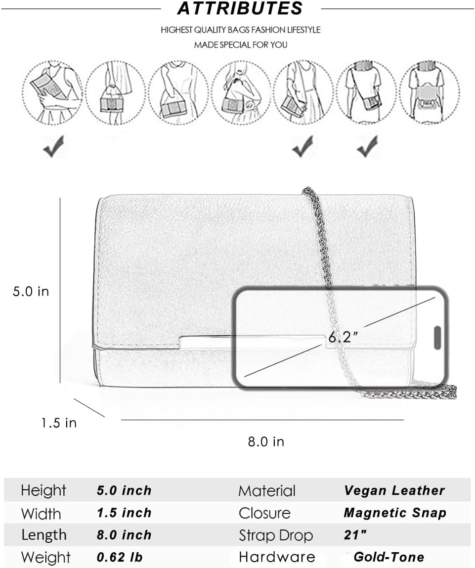 AFKOMST Valentines Day Gifts: Clutch Purse Evening Bag for Women Small Wristlet Handbag for Formal Wedding or Casual Outfits | Vegan Leather, Fit Phone,Passport, Detachable Chain - Image 6