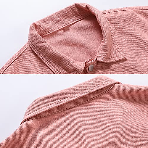 Image of PRIJOUHE Denim Jacket For Men Casual Loose Fit Jean Jackets Long Sleeve Button Down Trucker Coat Distressed Outerwear