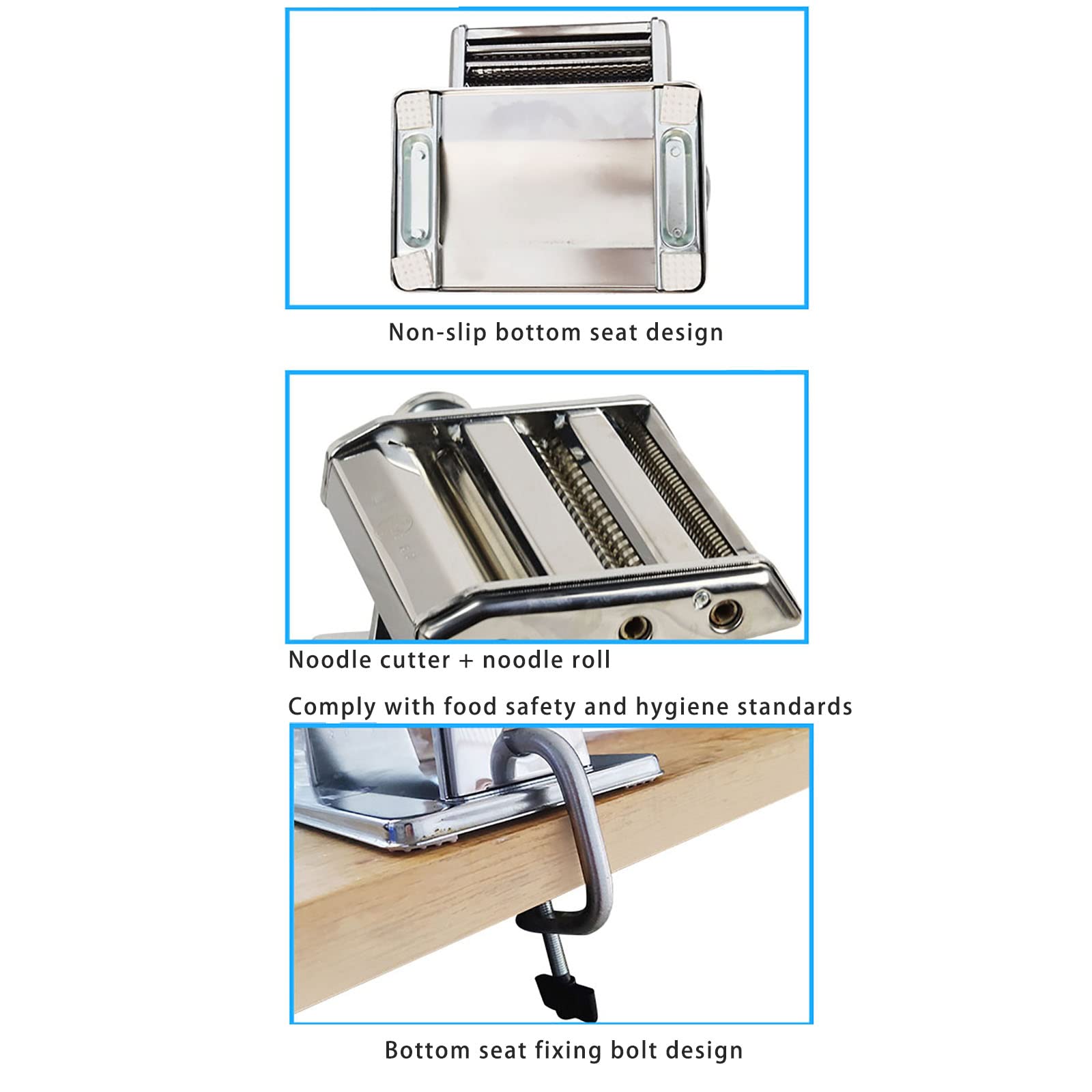 Máquina para Hacer Pasta de Cocina Máquina para Hacer Fideos Manual de Acero Inoxidable con 6 ajustes de Espesor Ajustable Fideos de Dos Anchos 0.07/0.156 Pulgadas para Hacer FID