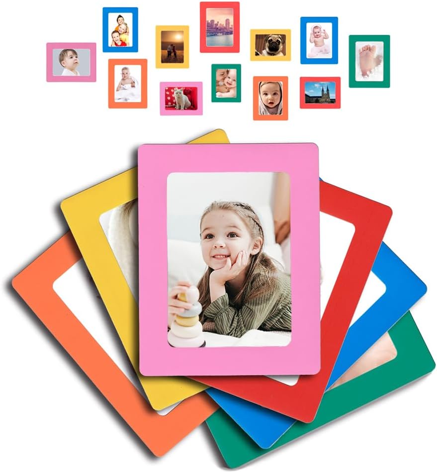 Raxwalker 4x6 Magnetic Picture Frames for Refrigerator, 12-Pack Magnet Photo Frame for Fridge Holds 3.5x5 2.5x3.5 Photos for Home Office School Lock Storage(Colorful)