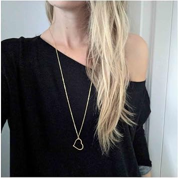 Boho Long Love Pendant Necklace Gold Minimalist Heart Necklace Chain Hollow Heart Drop Necklace Jewelry for Women and Girls GiftsGold