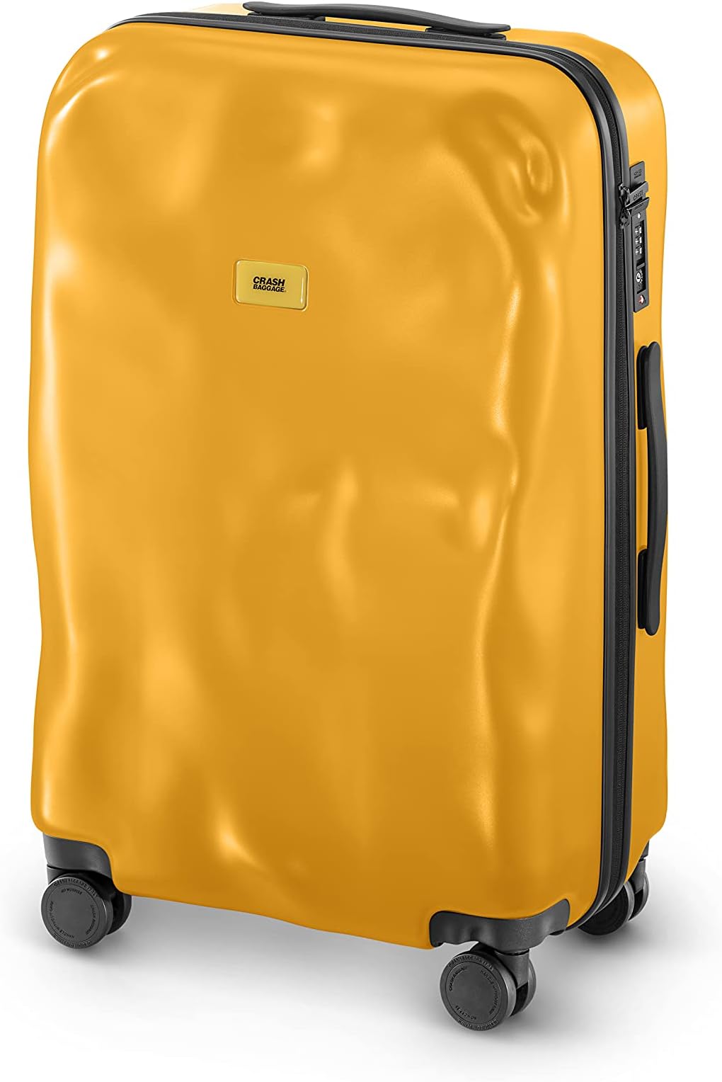 CRASH BAGGAGE Icon - 27 Inch Rolling Suitcase with 4 Spinner Wheels, Hardside Polycarbonate Travel Luggage, Lightweight, Interior Pockets, Airline Approved Lock, 65L - Medium/Yellow
