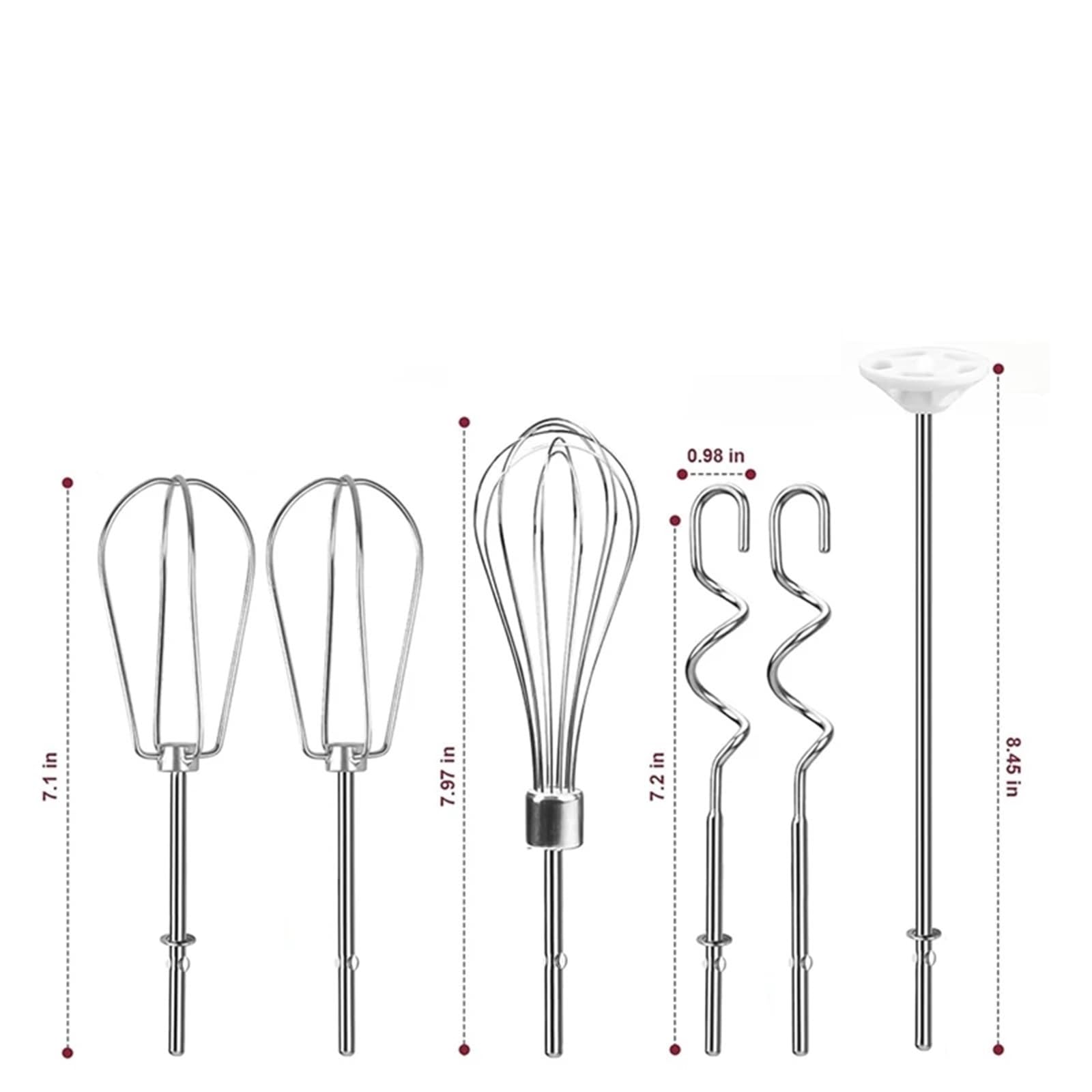 6 accessori for frullatore manuale frullino, frusta, asta for frullare e ganci for impastare, for in acciaio inossidabile for Kitchenaid per Salse, Impasto