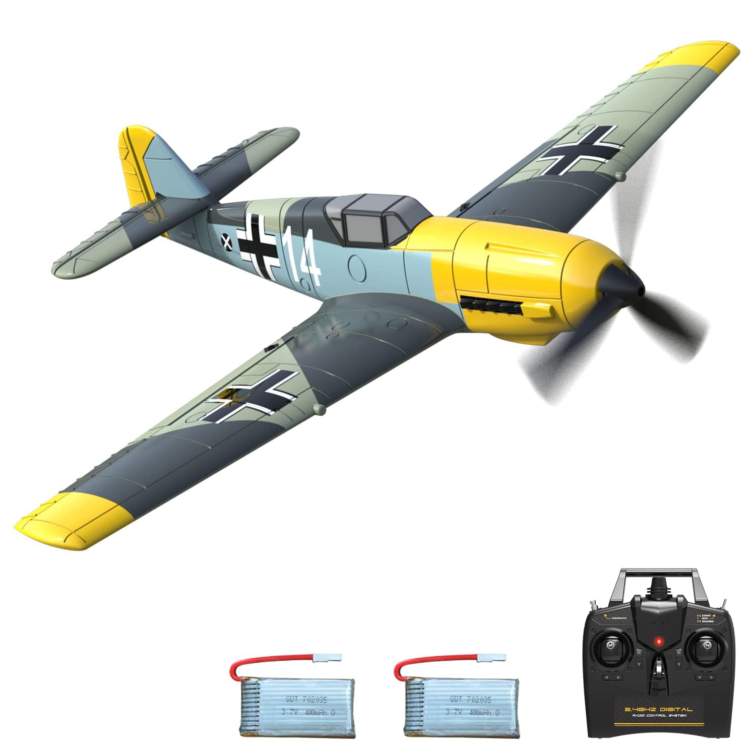 VOLANTEXRC RC Plane 4 CH RC Airplane Ready to Fly BF-109 Remote Control Plane for Beginners with Xpilot Stabilization System, One Key Aerobatic (761-11 RTF), Multicolor