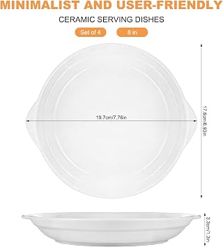 Oval Ceramic Serving Dishes with Handles Set of 4, 8 in White Porcelain Baking Dish Dinner Plates Lasagne Dishes for Roast, Shepherd’s Pie, Lasagne, Mash Salad, Dessert Oven & Dishwasher Safe