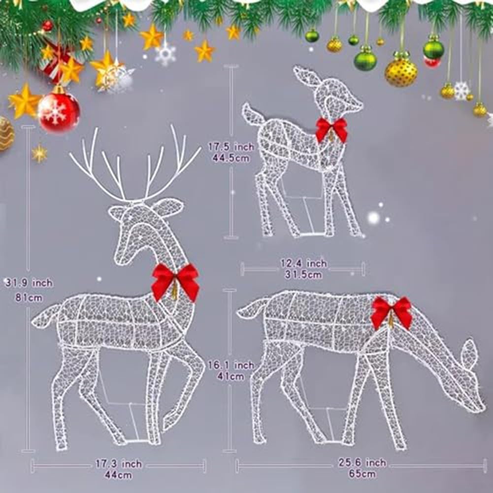 Beleuchtete Weihnachtsdekoration Hirsch 3 Stück Weihnachten Glitzernde LED Rentier Wetterbeständige Metall Hirsch Figur Outdoor Hof Rentier Urlaub Dekoration für Garten Festlich Hof