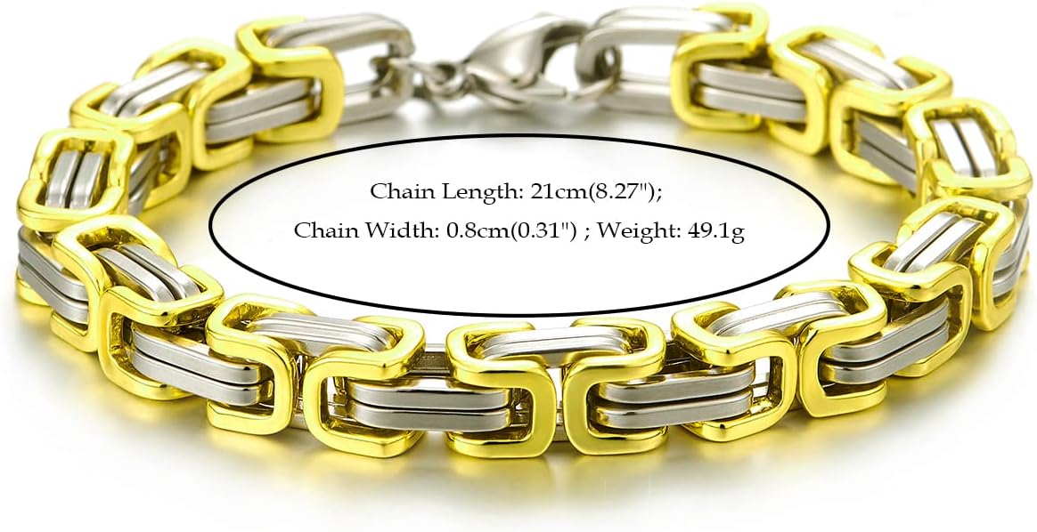 COOLSTEELANDBEYOND Masculine Style Stainless Steel Braid Link Bracelet for Men Silver and Metallic Yellow Polished - Image 4