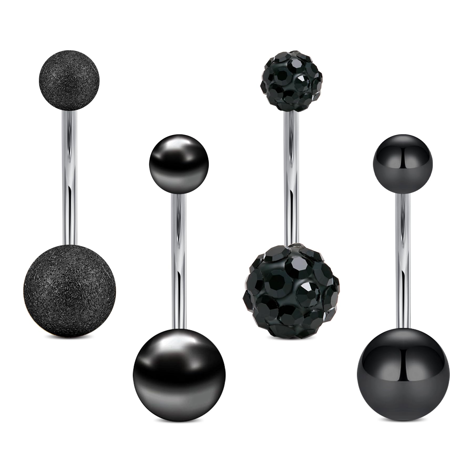 Rajnard Negro Barras ombligo de acero inoxidable 14g 6/8/10/12/14mm Barbell Ombligo Bares Piercing Joyería