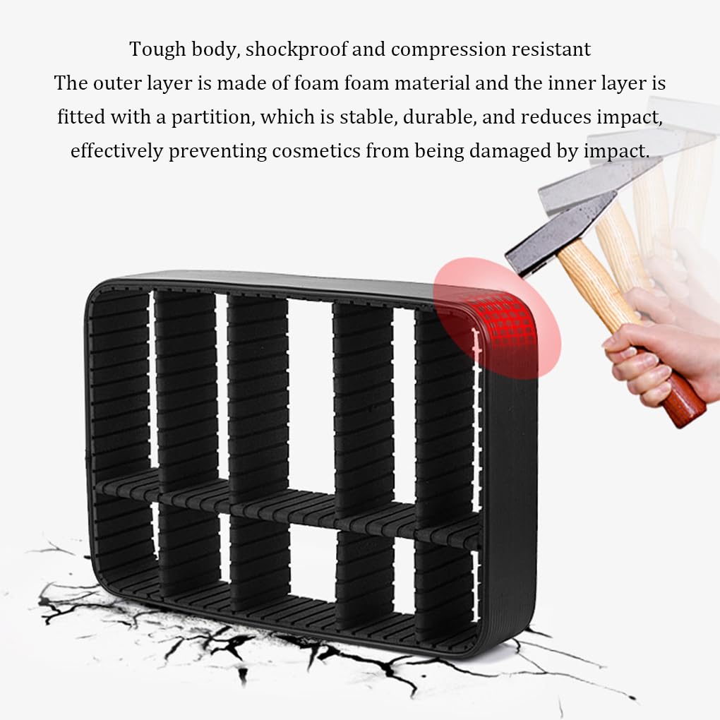 Custodia per trucco Scatola portaoggetti Porta cosmetici Multiuso Regolabile Impermeabile Spazzole di grande capacità Scomparti organizer, L (con specchio)