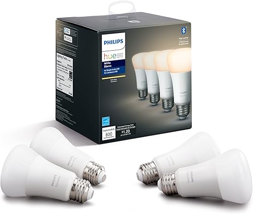 Miniatura 2 de Philips Hue Bombillas inteligentes LED A19 blancas (paquete de 4) Bombilla inteligente blanca A19 de lúmenes medianos