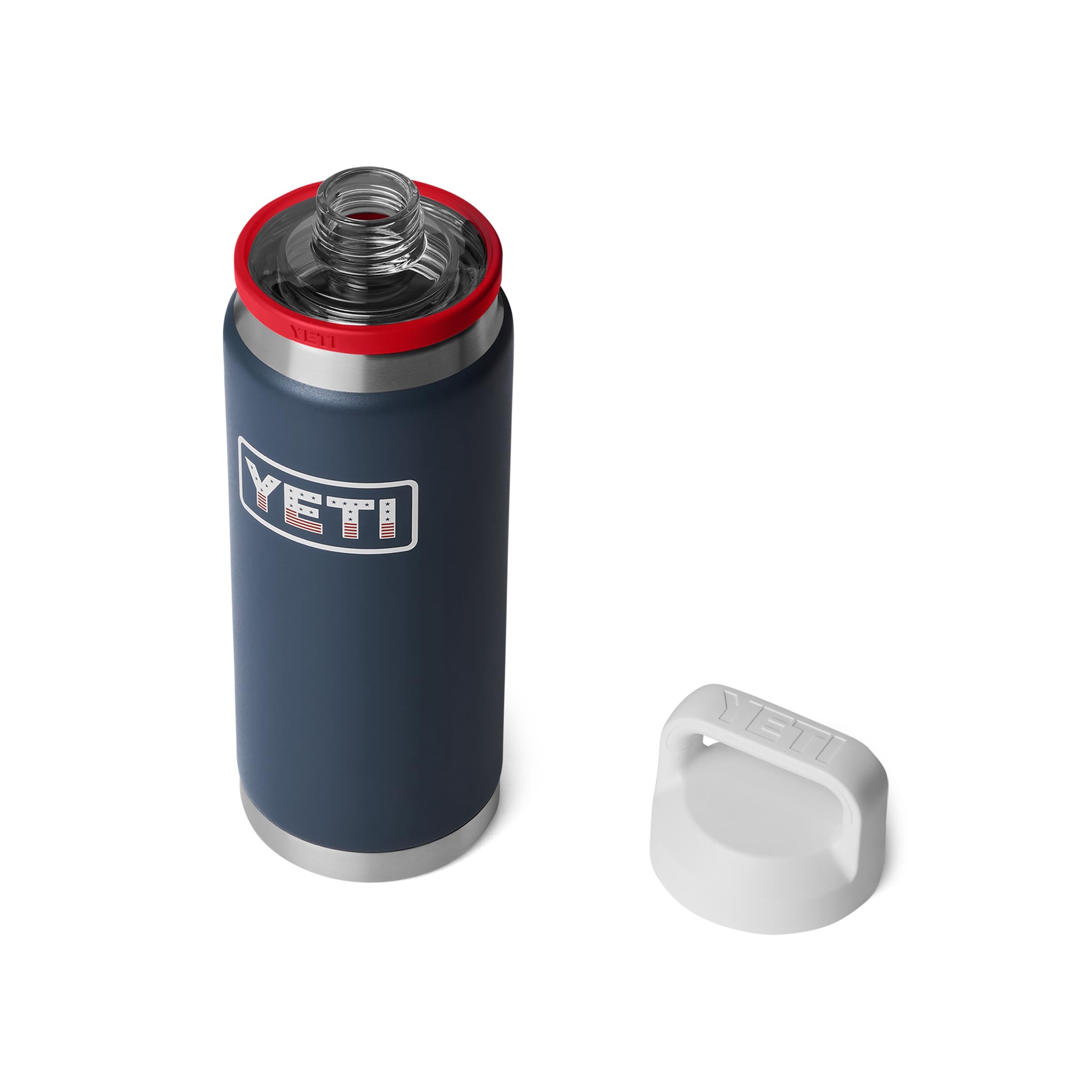 YETI (イエティ) ランブラー 26オンスボトル 漏れ防止 真空断熱 ステンレススチール チャグキャップ付き ネイビー/レスキューレッド/ホワイト/バッジ