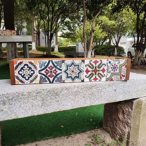 Moroccan Mexican Style Wood Planter Box With Two Sides Talavera Paintings, Centerpiece Box Table Decor (T041-2) #TOP4