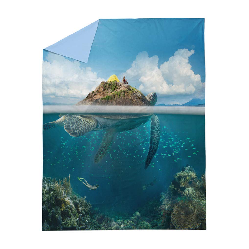 Copripiumino 3D Tartarughe E Oceano - 200x200 Cm Con 2 Federe 50x75 Cm - Biancheria Letto In Microfibra Per Bambini