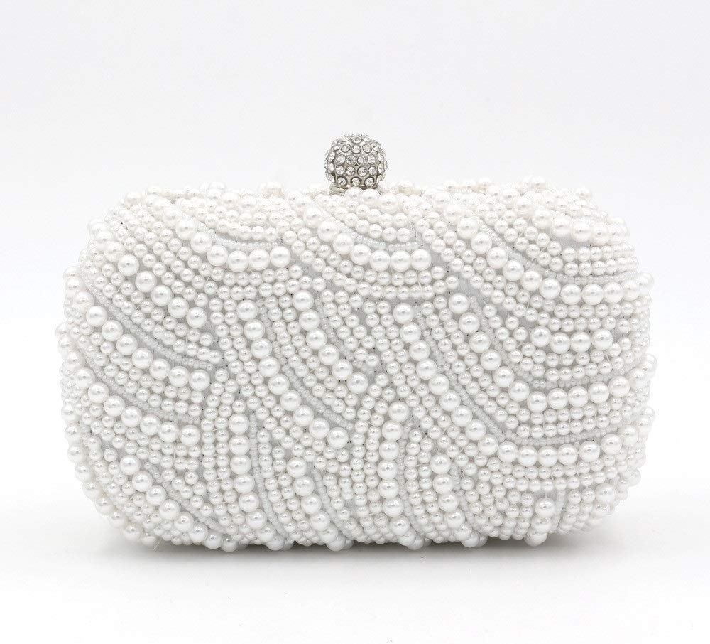 XYKXXYKX Women Clutch Bag Clutch Gorgeous Bridal Wedding Party Women Pearl Evening Bag Handbag for Wedding Party (Color : White, Size : Free size) (Color : White)