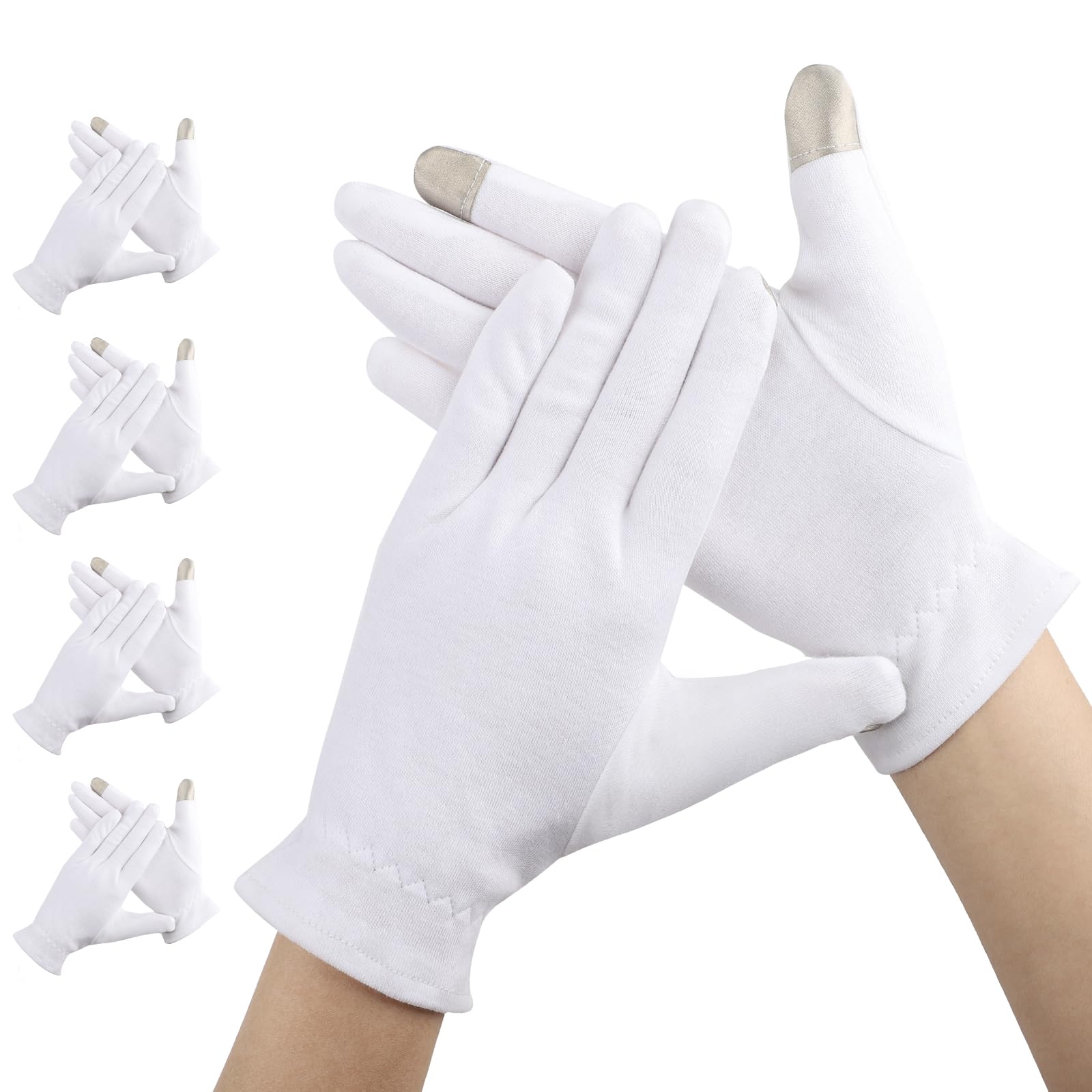 Segbeauty Guanti Cotone, 4 Paia Guanti Idratanti di Touch Screen, per Dermatiti, Crema Mani Notte, Morbidi e Riutilizzabili, Donne e Uomini (M)