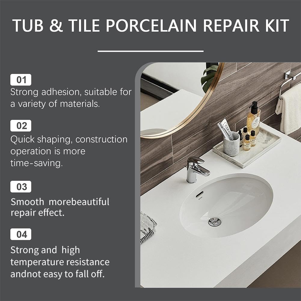 Kit di riparazione per vasca, smalto, fibra di vetro, acrilico, porcellana, ceramica, marmo, granito, scheggiature, ammaccature, crepe, buchi, graffi