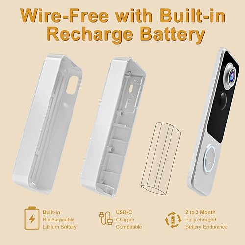 Miniatura 8 de Timbre de puerta inalámbrico, video de cabeza a punta 2K FHD, sin suscripción, conversación bidireccional, timbre de video inteligente para el hogar
