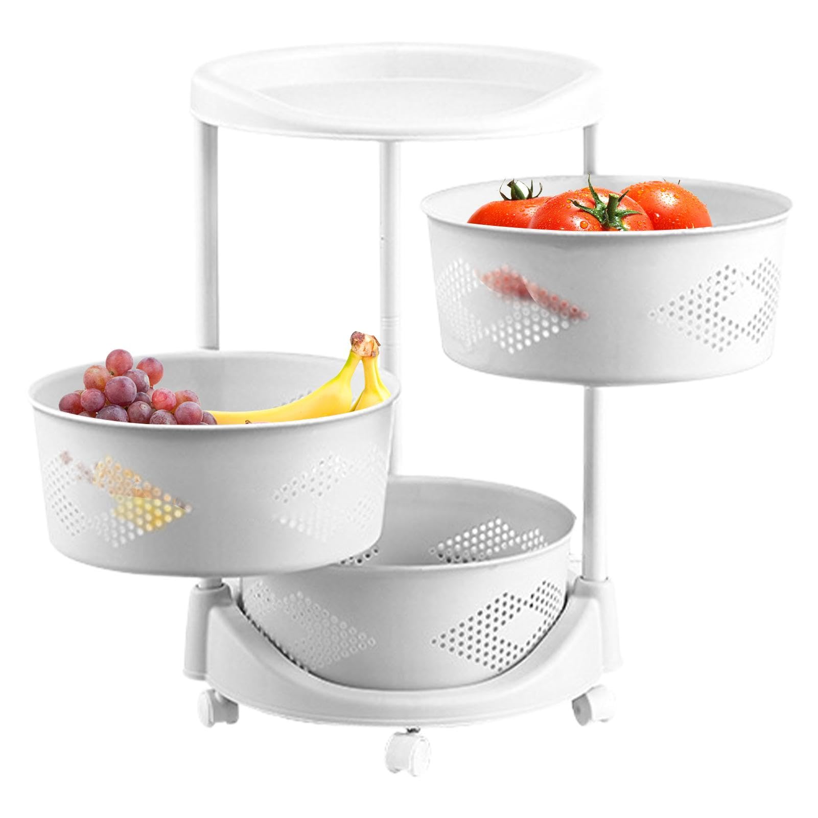 Carrello a tre livelli – Utilità in metallo, carrelli portaoggetti con | ruote, organizer per artigianato con tazze appese ganci cestino in rete | Comodino cucina ufficio forniture d'arte mobile
