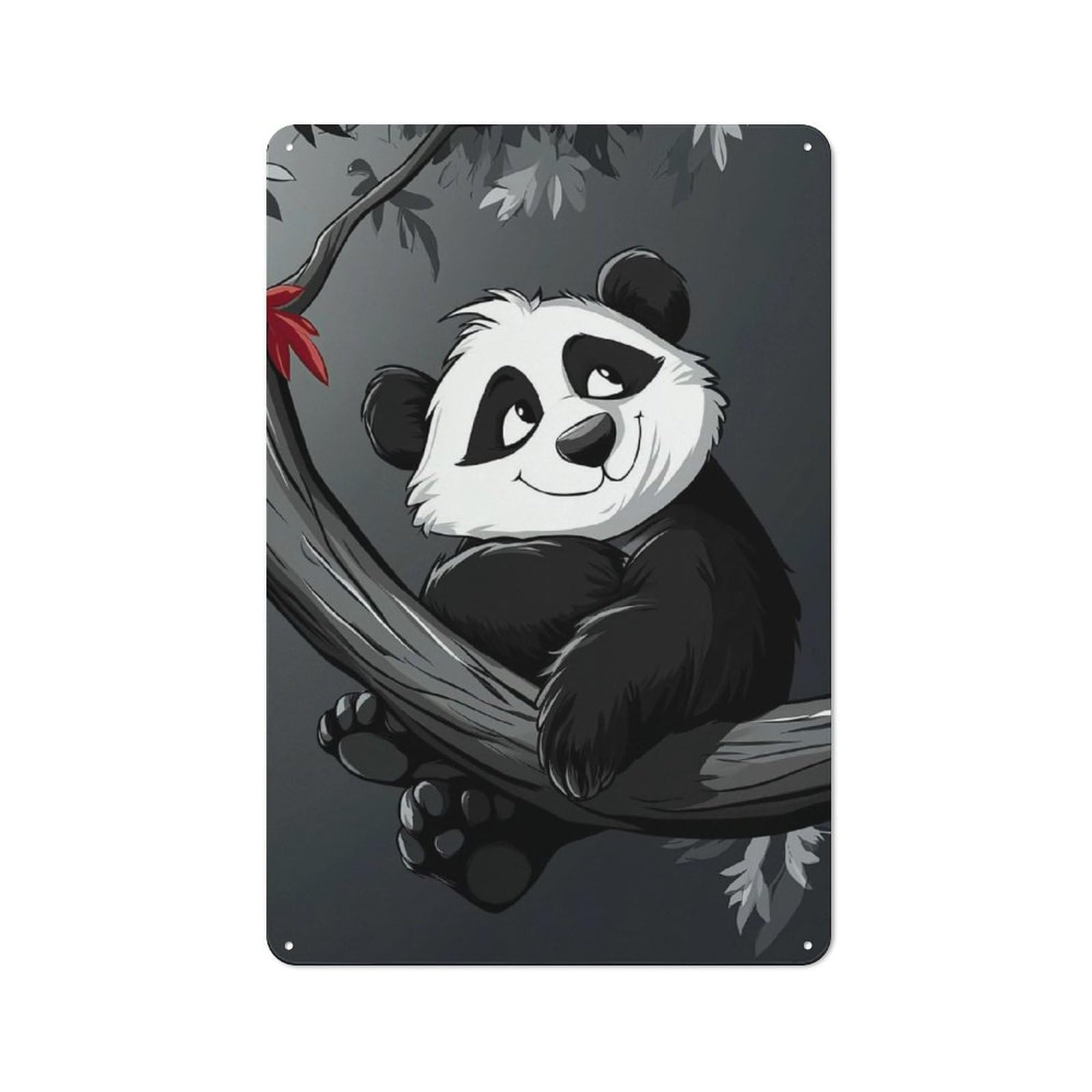 Junmoney Style-19 Smiling Panda On Branch Metal Wall Art Sign 30X20cm, Vintage Old Style Wall Plaque For Living Room, Hallway, Kitchen Or Cafe