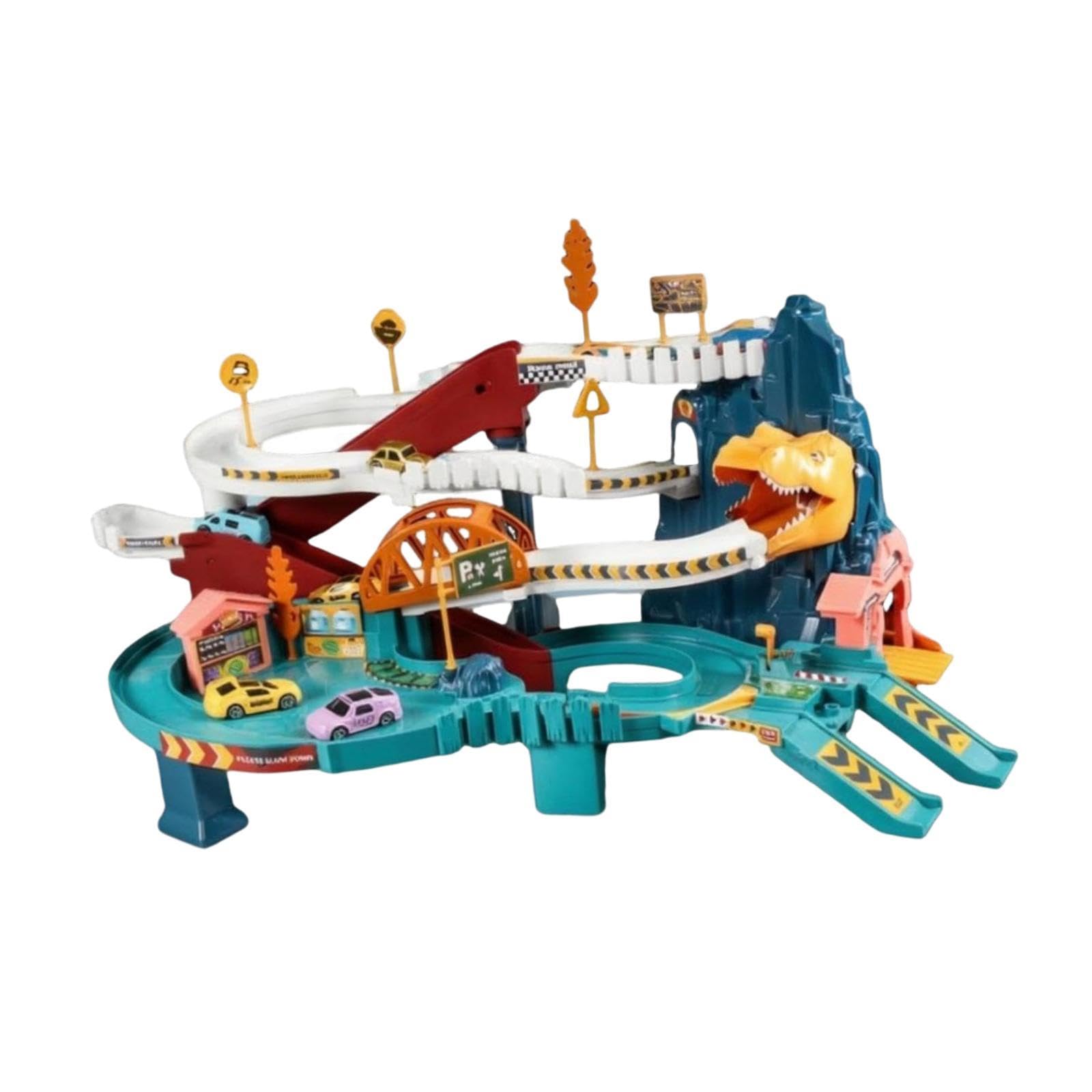 Harilla Playset Pista da Corsa con Interattivi da Interno Veicoli Set di Costruzione Pista Rampa per Giocattolo per Bambini, Dinosauro