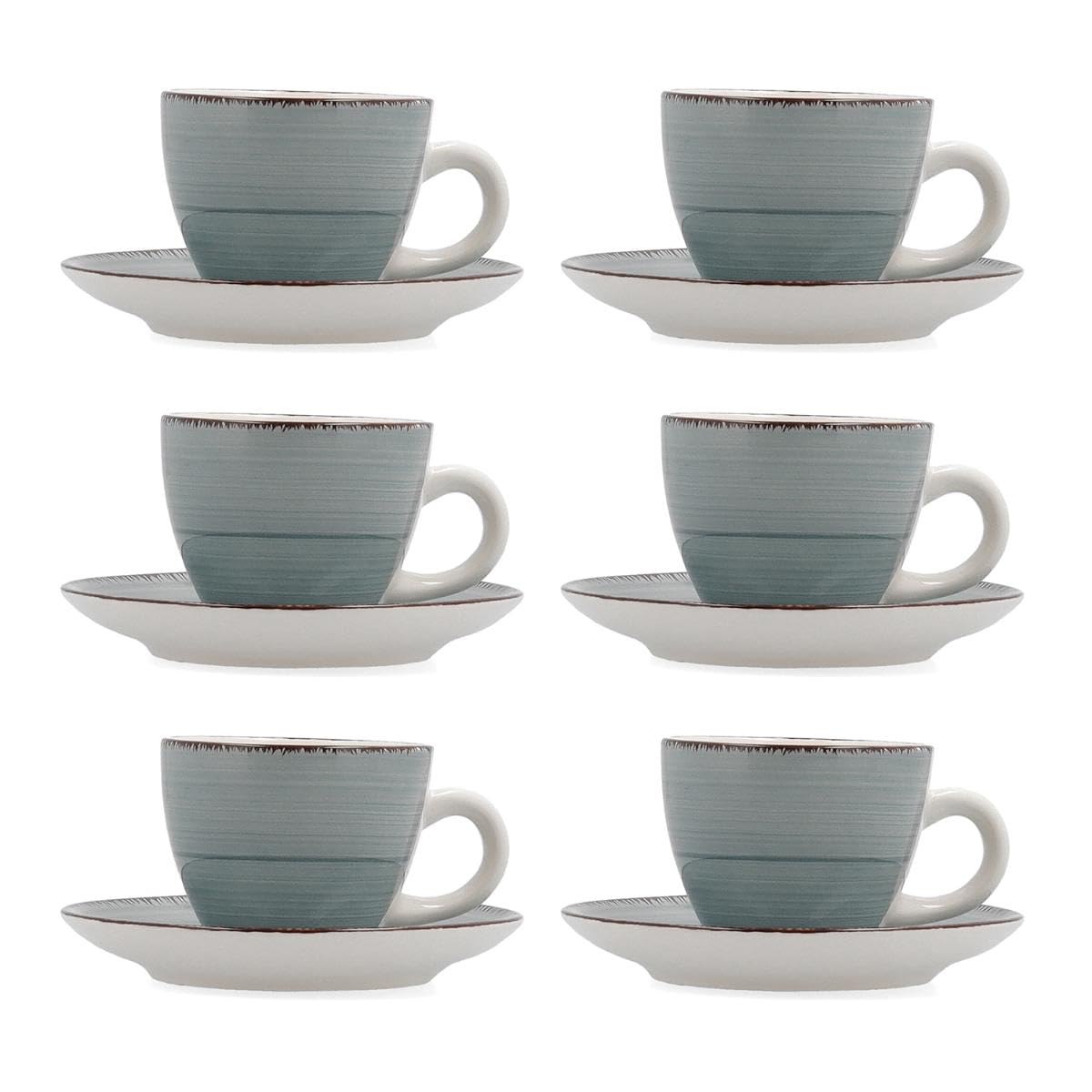 Quid Vita Morning Set of 6 Cups with Saucer Ceramic 9cl Earthenware Microwave Safe Dry Dishes on Both Sides After Each Wash