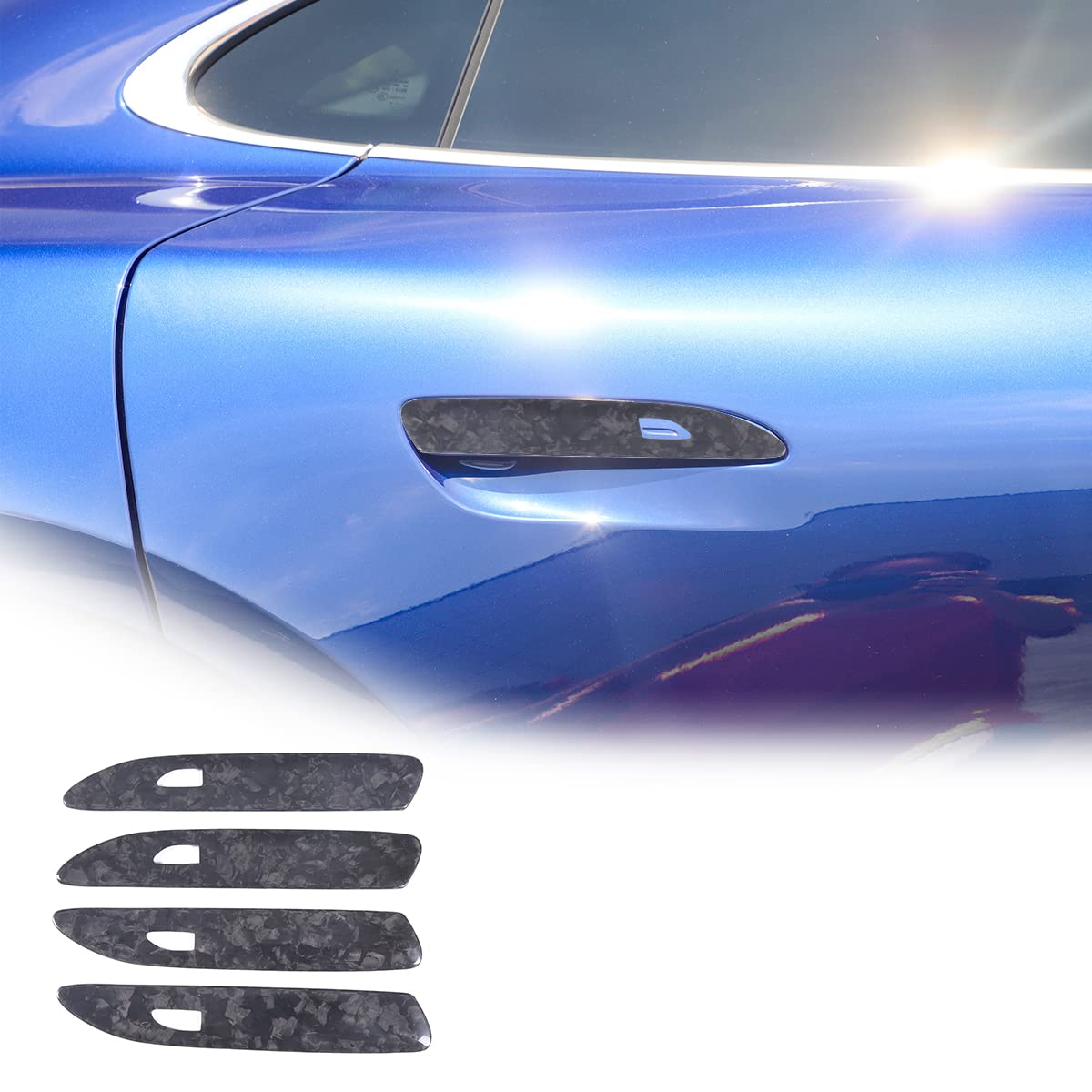 Housse de poignée Porsche Taycan en fibre de carbone véritable avec motif forgé METYOUCAR 4 pièces