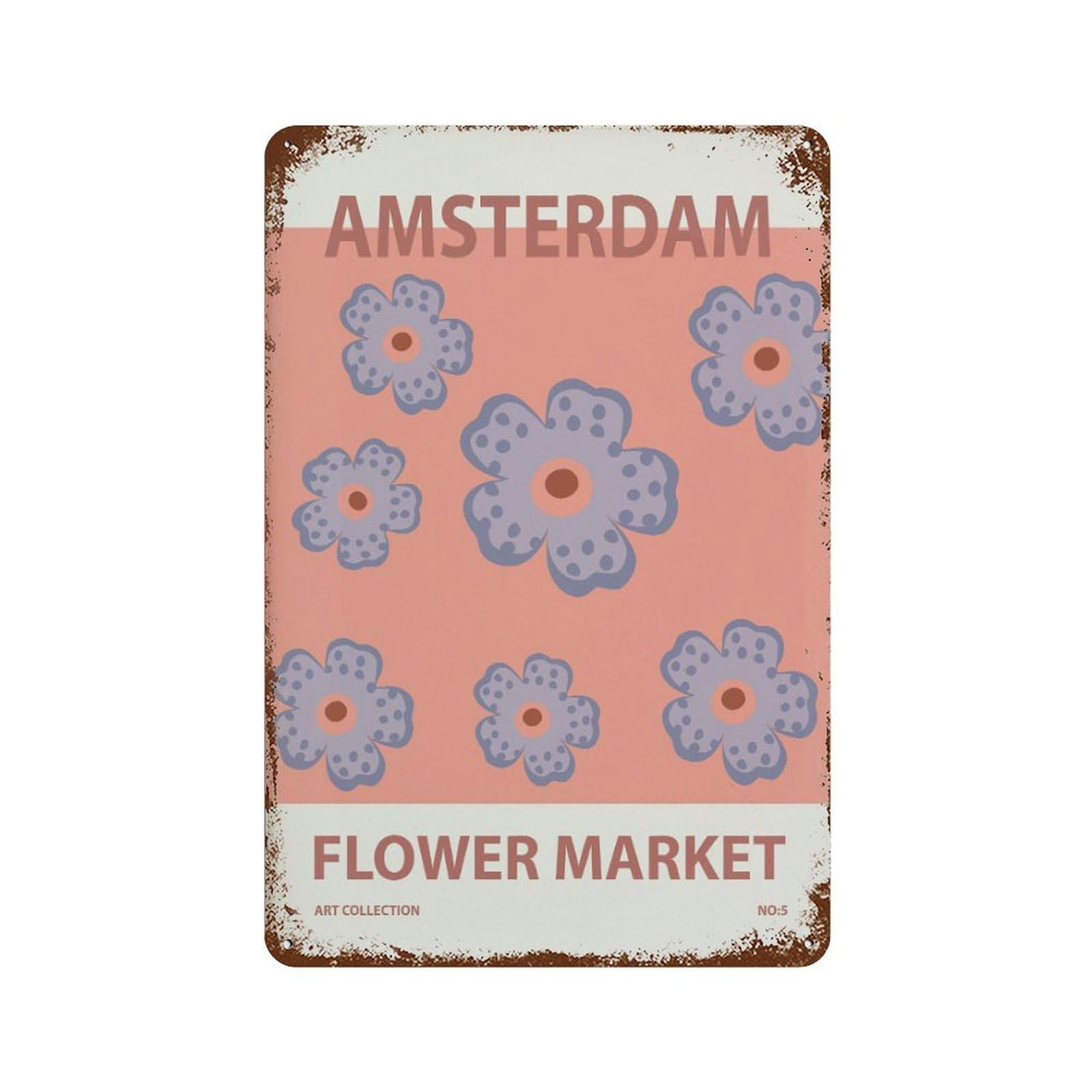 xiaoxiaoshen Amsterdam Flower Market Floral Wall Decor Art Metal Tin Poster Modern Home Decor Art Home Bar Shop Decorations Vintage Sign 30x20cm
