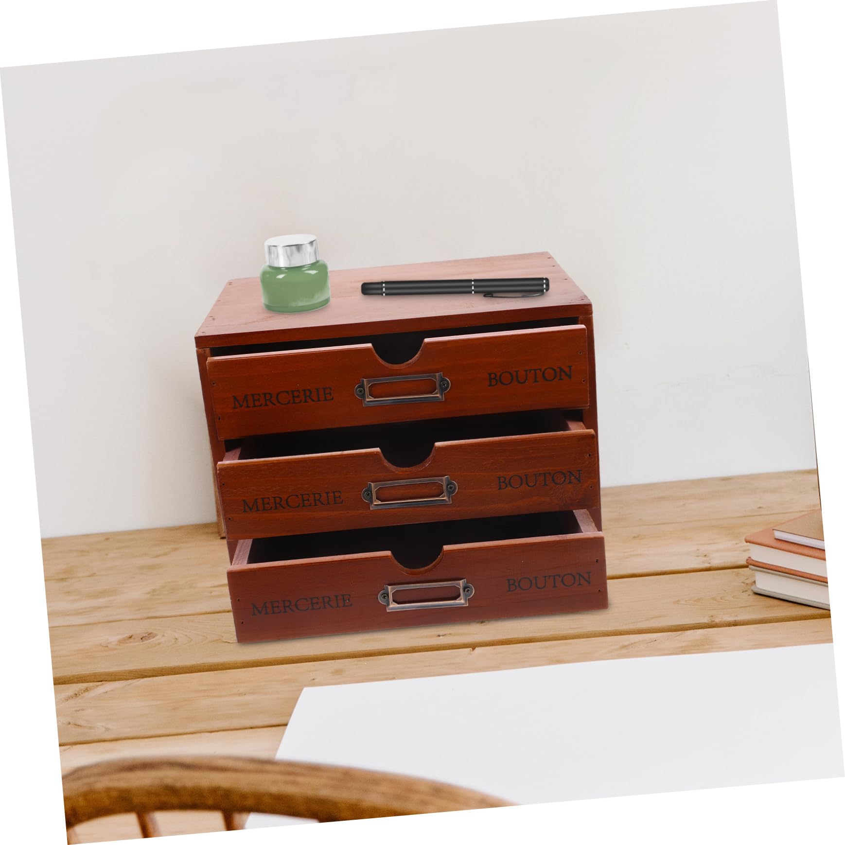 Garneck Organizzatore da Scrivania per Mantenere L'ordine in Legno Marrone 3 Cassetti Soluzione Compatta per Accessori, per Camere da Letto e Bagni