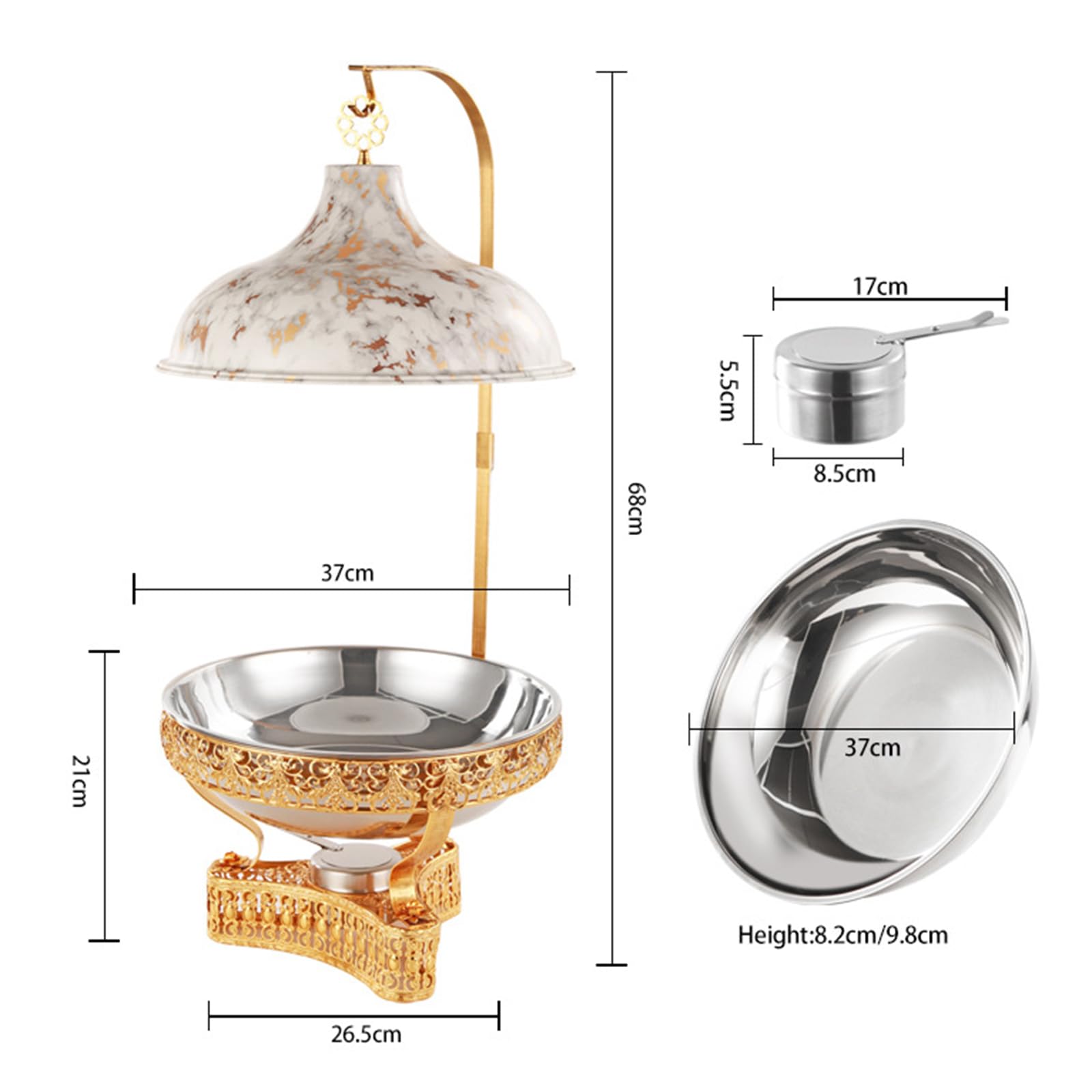 Scaldavivande rotonde, 8 l, in acciaio inox, con coperchi appesi, set di pentole per catering ed eventi