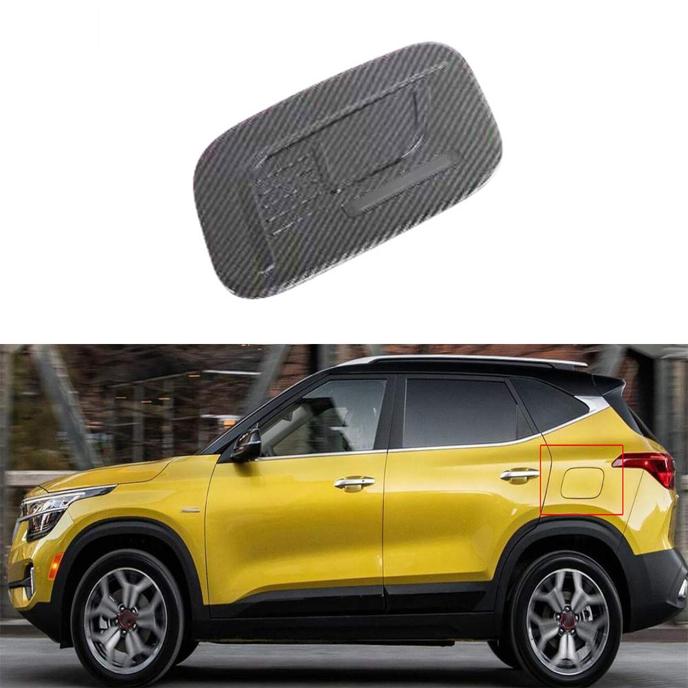 Momoap /Carbon Fiber Auto Fuel Filler Door Cover Gas Tank Cap Decoration Cover Trim for Kia Seltos 2019-2021