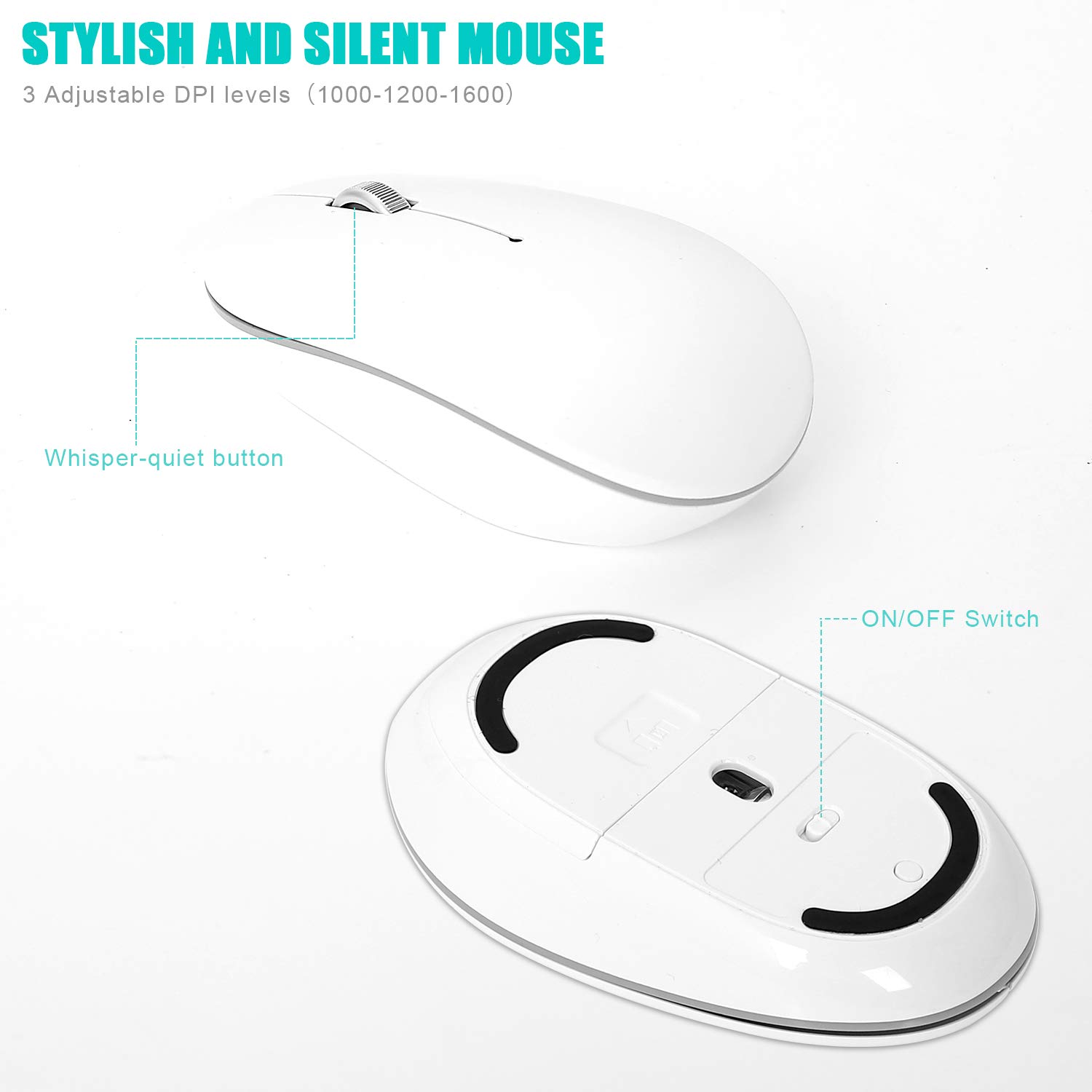 Clavier Souris sans Fil - AZERTY 2.4G Silent Compact Clavier de Souris Pleine Taille Ergonomique pour PC/Ordinateur/Laptop/TV/Windows - Blanc argenté